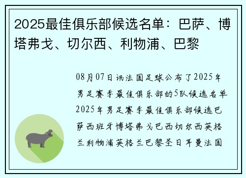 2025最佳俱乐部候选名单：巴萨、博塔弗戈、切尔西、利物浦、巴黎